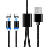 2 IN 1 Magnetic Charge Cable For IPhone XR X XS MAX Android Micro USB Type C For Redmi Huawei Xiaomi 9 Charge Cable 1.2M