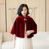 Wine Red Formal Party Evening Jackets Wraps Faux Fur cloaks Wedding