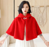 Wine Red Formal Party Evening Jackets Wraps Faux Fur cloaks Wedding