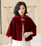 Wine Red Formal Party Evening Jackets Wraps Faux Fur cloaks Wedding