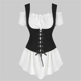 Medieval Steampunk 2Peices Clothing Set for Woman Off Shoulder Shirt Bandage Vest Stage Viking Pirate Cosplay Costumes