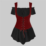 Medieval Steampunk 2Peices Clothing Set for Woman Off Shoulder Shirt Bandage Vest Stage Viking Pirate Cosplay Costumes