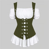 Medieval Steampunk 2Peices Clothing Set for Woman Off Shoulder Shirt Bandage Vest Stage Viking Pirate Cosplay Costumes