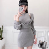 CINESSD Elastic Two Piece Long Sleeve Knitted Sweater Dress for Women