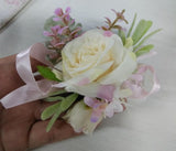 YO CHO White Silk Rose Wrist Corsage for Guests