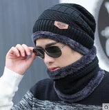 Hot Selling 2pcs Ski Cap and Scarf Cold Warm Leather Winter Hat for Women Men Knitted Hat Bonnet Warm Cap Skullies Beanies