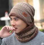 Hot Selling 2pcs Ski Cap and Scarf Cold Warm Leather Winter Hat for Women Men Knitted Hat Bonnet Warm Cap Skullies Beanies