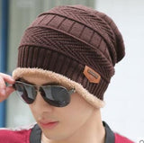 Hot Selling 2pcs Ski Cap and Scarf Cold Warm Leather Winter Hat for Women Men Knitted Hat Bonnet Warm Cap Skullies Beanies