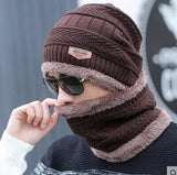 Hot Selling 2pcs Ski Cap and Scarf Cold Warm Leather Winter Hat for Women Men Knitted Hat Bonnet Warm Cap Skullies Beanies