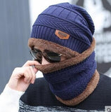 Hot Selling 2pcs Ski Cap and Scarf Cold Warm Leather Winter Hat for Women Men Knitted Hat Bonnet Warm Cap Skullies Beanies