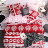 Classic Red Printed Merry Christmas Comforter Bedding Set Flat Sheet Pillowcase Set Linen Duvet Cover Christmas Home Decorations