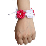6piece/lot White Red Hand Wrist Flower Satin Rose Bride Bridesmaid Wrist Corsage Bracelet Wedding Hands Prom Accessoirs SW0678-Z