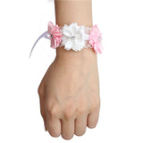 6piece/lot White Red Hand Wrist Flower Satin Rose Bride Bridesmaid Wrist Corsage Bracelet Wedding Hands Prom Accessoirs SW0678-Z