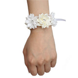 6piece/lot White Red Hand Wrist Flower Satin Rose Bride Bridesmaid Wrist Corsage Bracelet Wedding Hands Prom Accessoirs SW0678-Z