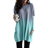 O-neck Long Sleeve Gradient Color Loose Casual Dress Women 2019 Spring Autumn Pocket Long Tops Plus Size 5xl Ladies Dresses