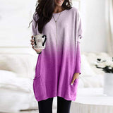 O-neck Long Sleeve Gradient Color Loose Casual Dress Women 2019 Spring Autumn Pocket Long Tops Plus Size 5xl Ladies Dresses