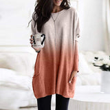 O-neck Long Sleeve Gradient Color Loose Casual Dress Women 2019 Spring Autumn Pocket Long Tops Plus Size 5xl Ladies Dresses