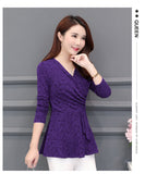 Casual Winter New Plushed and Thickened Bottom Women top Blouse Full Sleeve lace Blouse Large V-neck Purple tops Blouses Shirt