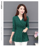 Casual Winter New Plushed and Thickened Bottom Women top Blouse Full Sleeve lace Blouse Large V-neck Purple tops Blouses Shirt