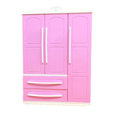 Three-door Pink Modern Wardrobe Play set for Dolls Furniture Can Put Shoes Clothes Accessories with Dressing Mirror Girls Toys