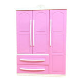 Three-door Pink Modern Wardrobe Play set for Dolls Furniture Can Put Shoes Clothes Accessories with Dressing Mirror Girls Toys