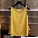 Summer sleeveless Chiffon shirt Solid V-neck Casual blouse Plus Size 5XL Loose Female Top