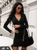 Elegant Fashion Women Long Sleeve Deep V Neck Jumper Dress Ladies Winter Bodycon Slim Short Mini Pencil Dresses Women Dress 2019