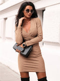 Elegant Fashion Women Long Sleeve Deep V Neck Jumper Dress Ladies Winter Bodycon Slim Short Mini Pencil Dresses Women Dress 2019