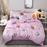Cartoon Cats Printed 4pcs Girl Boy Kid Bed Cover Set Duvet Cover Adult Child Bed Sheets Pillowcases Comforter Bedding Set 61034