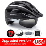 VICTGOAL Bike Helmet for Man Women MTB Road Bicycle Helmet LED USB Rechargeable Light Mountain Road Bike Visor Cycling Helmet