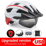 VICTGOAL Bike Helmet for Man Women MTB Road Bicycle Helmet LED USB Rechargeable Light Mountain Road Bike Visor Cycling Helmet