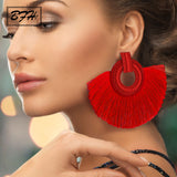 BFH Fashion Bohemian Big Tassel Earrings Statement Red Tassel Vintage Silk Fabric Drop Dangle Earring for Women 2019 Jewelry