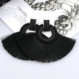 BFH Fashion Bohemian Big Tassel Earrings Statement Red Tassel Vintage Silk Fabric Drop Dangle Earring for Women 2019 Jewelry