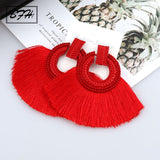 BFH Fashion Bohemian Big Tassel Earrings Statement Red Tassel Vintage Silk Fabric Drop Dangle Earring for Women 2019 Jewelry