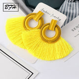 BFH Fashion Bohemian Big Tassel Earrings Statement Red Tassel Vintage Silk Fabric Drop Dangle Earring for Women 2019 Jewelry