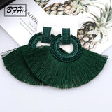 BFH Fashion Bohemian Big Tassel Earrings Statement Red Tassel Vintage Silk Fabric Drop Dangle Earring for Women 2019 Jewelry