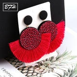 BFH Fashion Bohemian Big Tassel Earrings Statement Red Tassel Vintage Silk Fabric Drop Dangle Earring for Women 2019 Jewelry