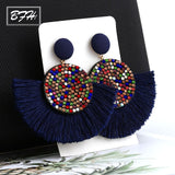 BFH Fashion Bohemian Big Tassel Earrings Statement Red Tassel Vintage Silk Fabric Drop Dangle Earring for Women 2019 Jewelry