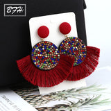 BFH Fashion Bohemian Big Tassel Earrings Statement Red Tassel Vintage Silk Fabric Drop Dangle Earring for Women 2019 Jewelry