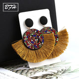 BFH Fashion Bohemian Big Tassel Earrings Statement Red Tassel Vintage Silk Fabric Drop Dangle Earring for Women 2019 Jewelry