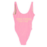 High Cut THICK THIGHS SAVES LIVES Funny Letter Swimsuit One Piece Swimwear Black Monokini Bodysuit