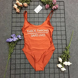 High Cut THICK THIGHS SAVES LIVES Funny Letter Swimsuit One Piece Swimwear Black Monokini Bodysuit