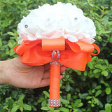 IN STOCK Cheapest PE Rose Bridesmaid Wedding Foam flowers Rose Bridal bouquet Ribbon Fake Wedding bouquet de noiva 14 Color