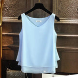 Summer sleeveless Chiffon shirt Solid V-neck Casual blouse Plus Size 5XL Loose Female Top