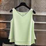 Summer sleeveless Chiffon shirt Solid V-neck Casual blouse Plus Size 5XL Loose Female Top