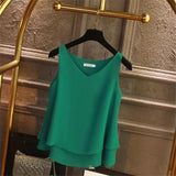Summer sleeveless Chiffon shirt Solid V-neck Casual blouse Plus Size 5XL Loose Female Top