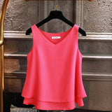 Summer sleeveless Chiffon shirt Solid V-neck Casual blouse Plus Size 5XL Loose Female Top