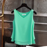 Summer sleeveless Chiffon shirt Solid V-neck Casual blouse Plus Size 5XL Loose Female Top