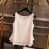 Summer sleeveless Chiffon shirt Solid V-neck Casual blouse Plus Size 5XL Loose Female Top
