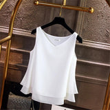 Summer sleeveless Chiffon shirt Solid V-neck Casual blouse Plus Size 5XL Loose Female Top